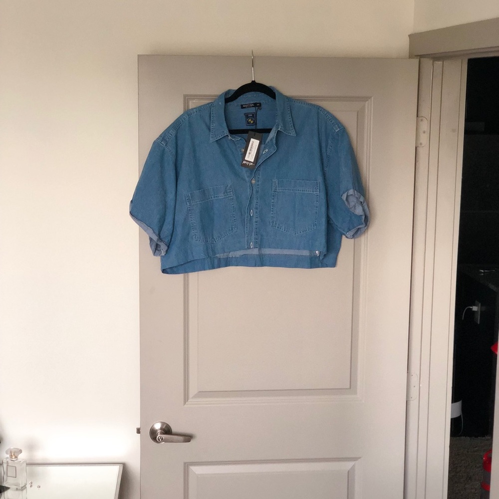 Nasty gal Denim Button Down Crop Top
